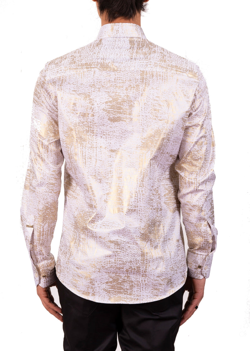 White Gold Foil Long Sleeve Shirt XL / White / Cotton White Gold Foil Long Sleeve Shirt XL / White / Cotton