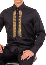 Black Gold Meander Panel Rhinestone Shirt