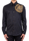 Black Gold Meander Lion Rhinestone Shirt