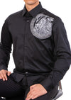 Black Silver Meander Lion Rhinestone Shirt