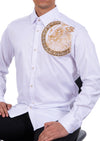 White Gold Meander Lion Rhinestone Shirt