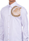 White Gold Meander Lion Rhinestone Shirt