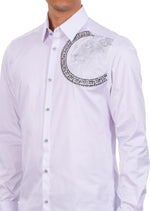 White Silver Meander Lion Rhinestone Shirt