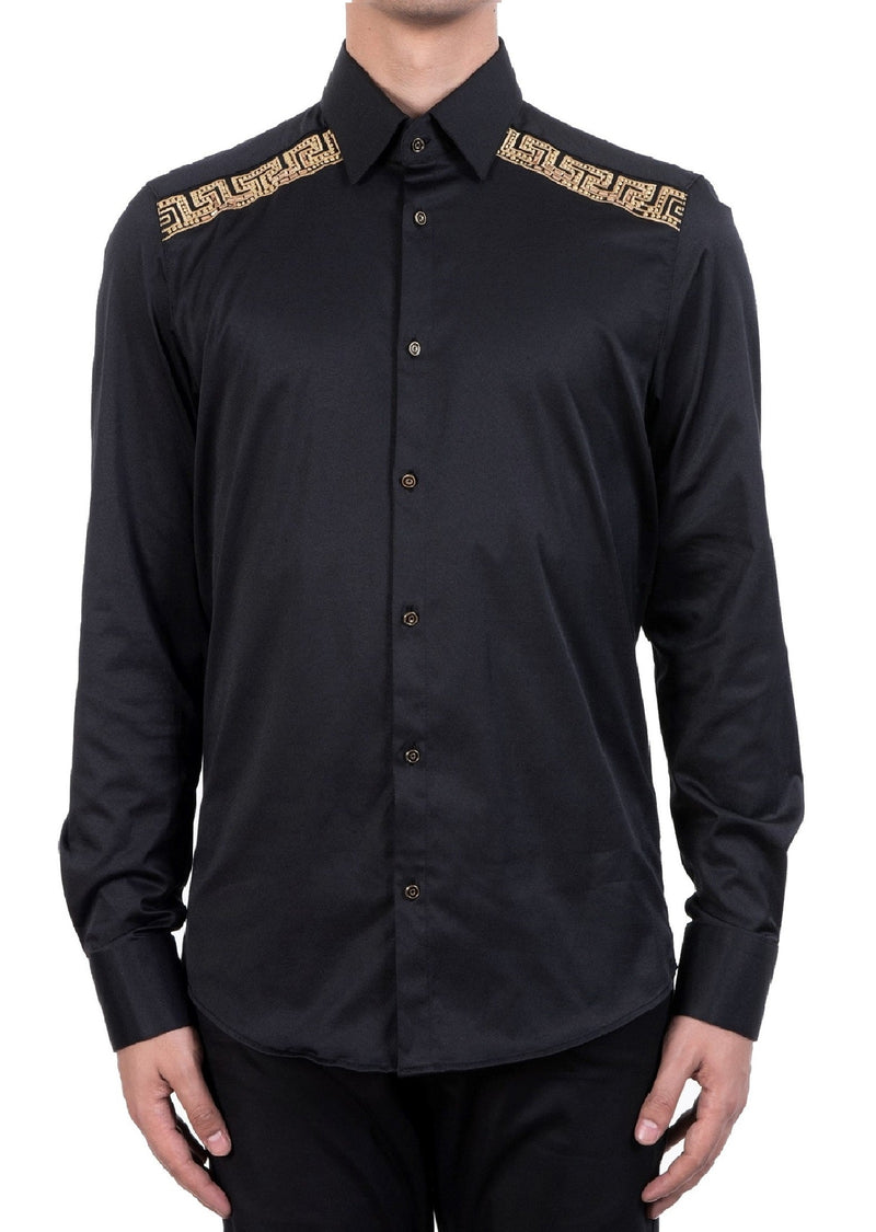 Black Gold Shoulder Rhinestone Shirt 4XL / Black / COTTON/LYCRA Black Gold Shoulder Rhinestone Shirt 4XL / Black / COTTON/LYCRA
