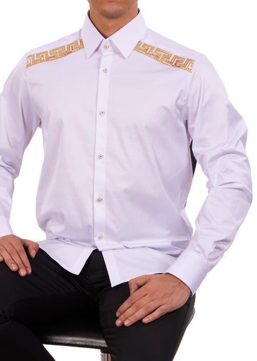 White Gold Shoulder Rhinestone Shirt