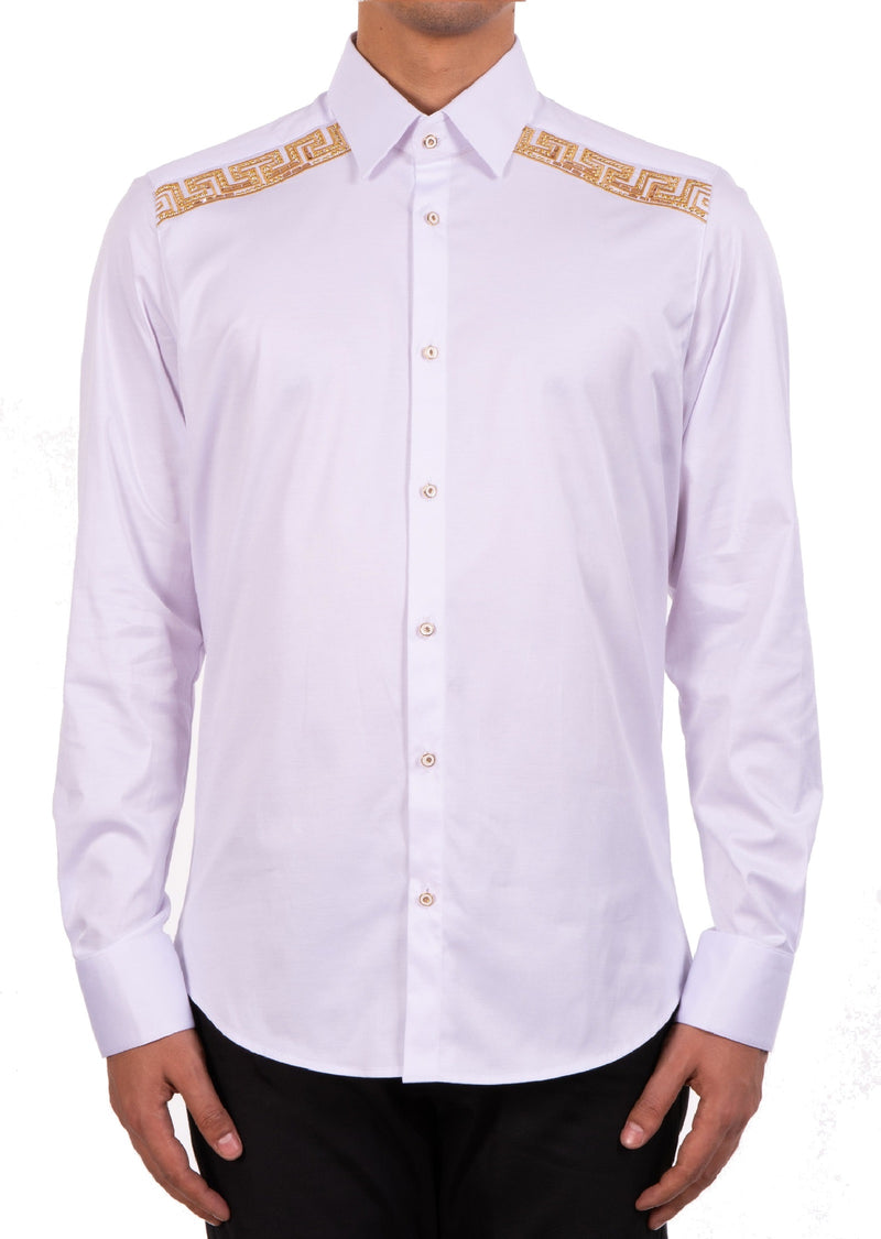 White Gold Shoulder Rhinestone Shirt