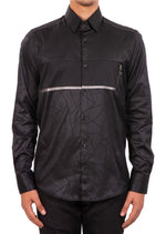 Black Geometric Silver Trim Detailed Shirt