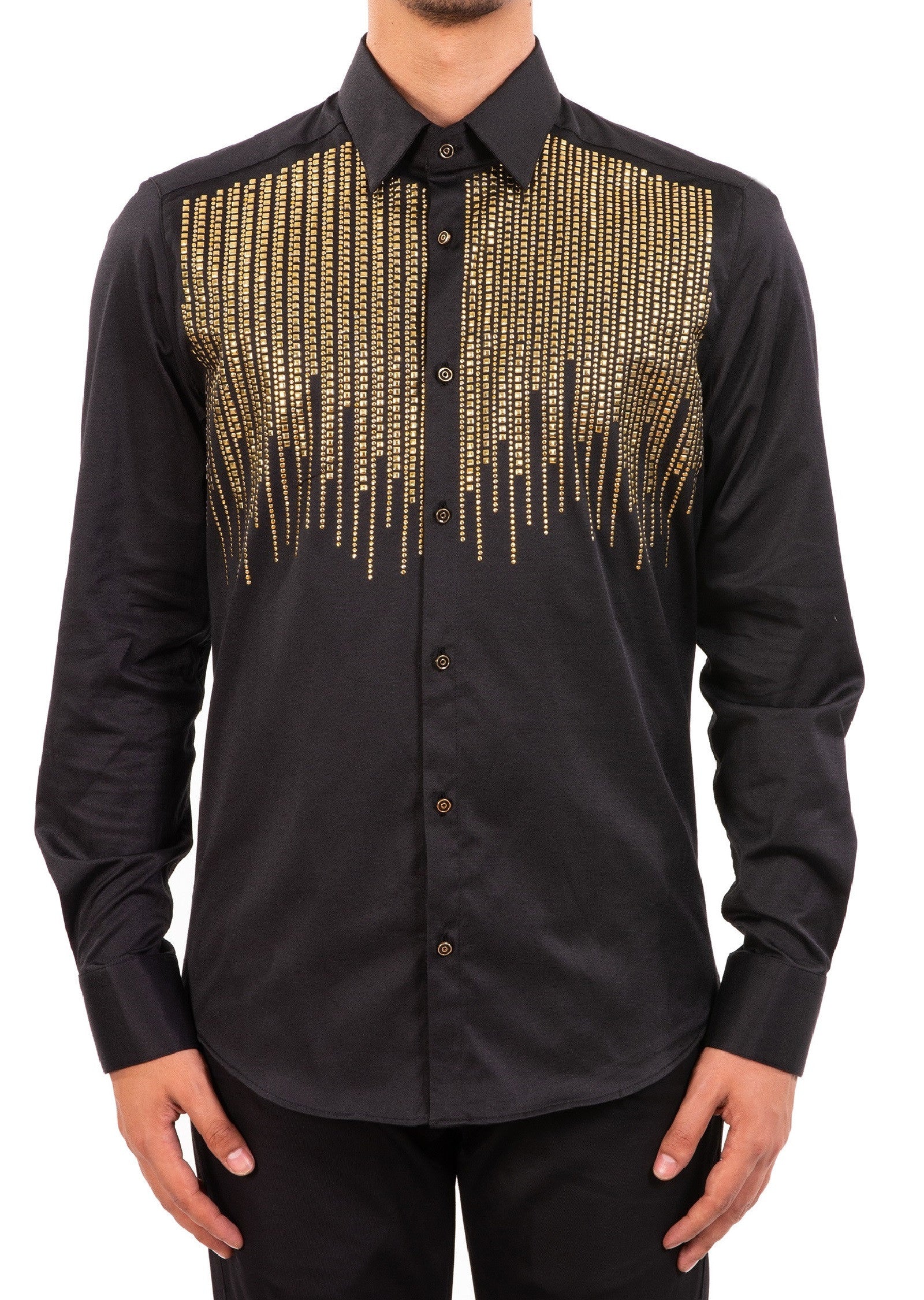 Black Gold Rain drop Rhinestone Shirt L / White / COTTON/LYCRA Black Gold Rain drop Rhinestone Shirt L / White / COTTON/LYCRA