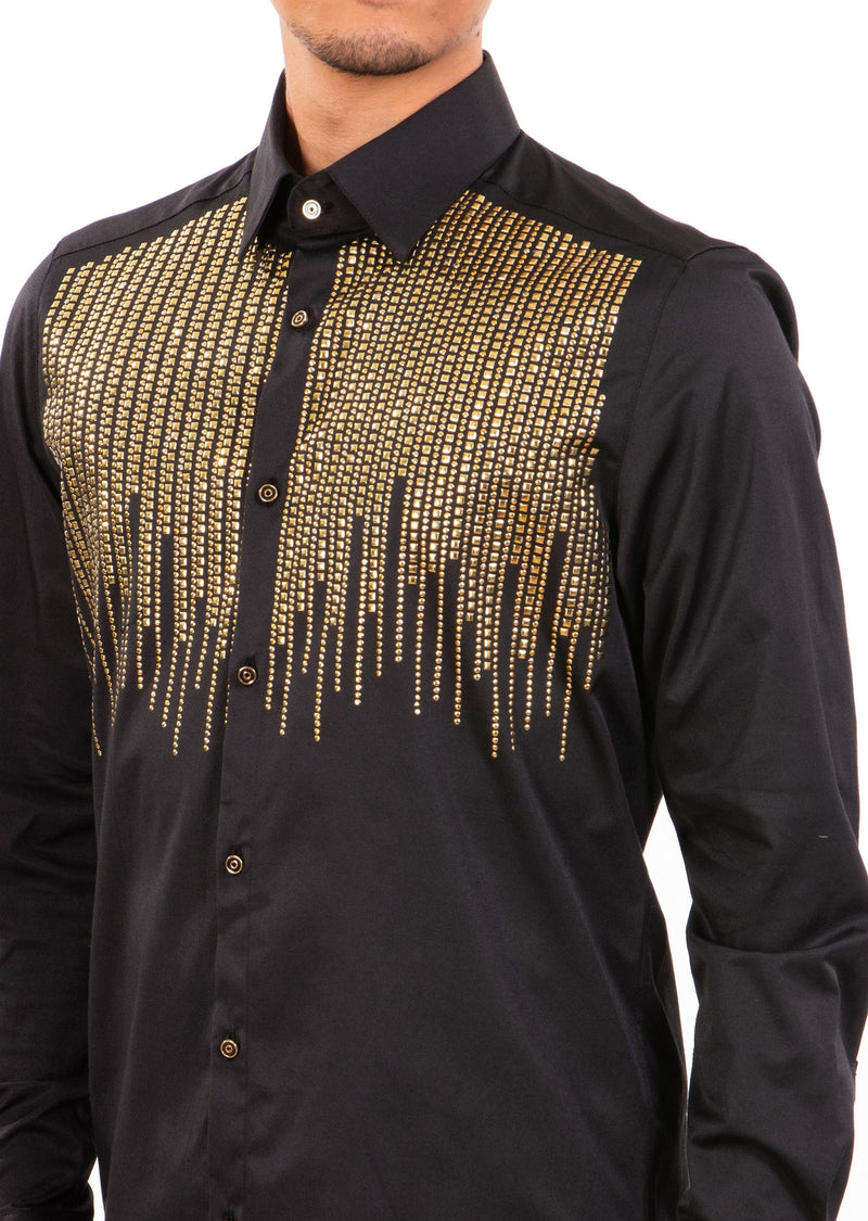 Black Gold Rain Drop Rhinestone Shirt L / White / Cotton/Lycra Black Gold Rain Drop Rhinestone Shirt L / White / Cotton/Lycra