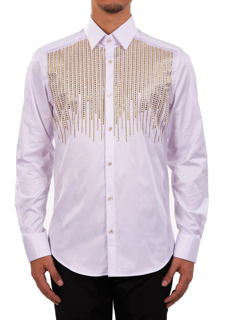 White Gold Rain drop Rhinestone Shirt L / White / COTTON/LYCRA White Gold Rain drop Rhinestone Shirt L / White / COTTON/LYCRA