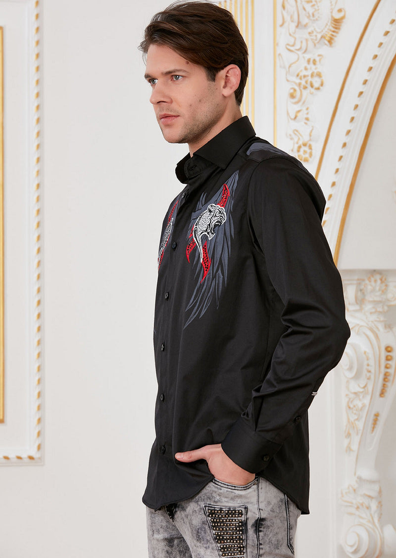 Black Cougar Rhinestone & Embroidered Shirt