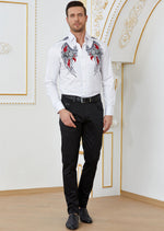 White Cougar Rhinestone & Embroidered Shirt