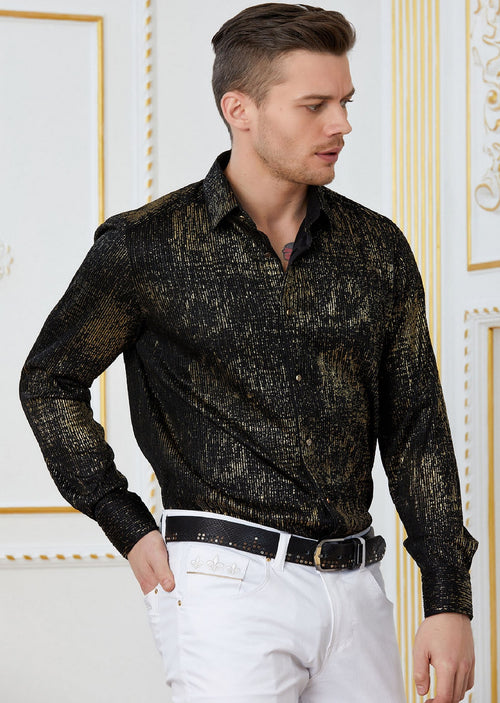 Black Gold Brushstroke Foil Shirt