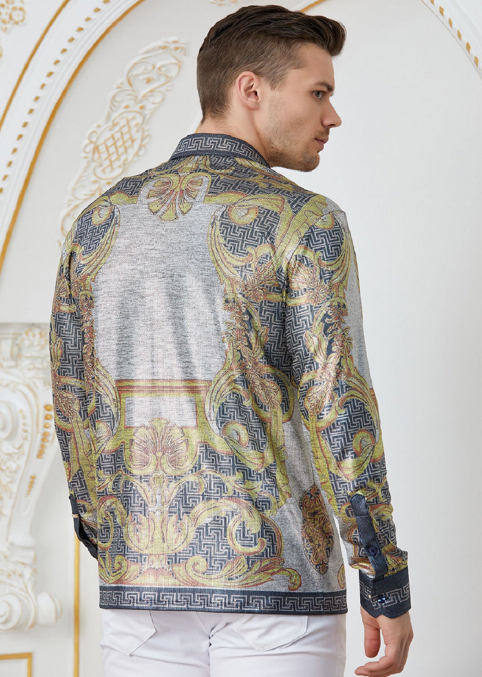 GOLD Silver Baroque Print Shirt XXL / GOLD / COTTON GOLD Silver Baroque Print Shirt XXL / GOLD / COTTON