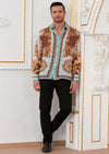 Turquoise Brown Meander Silky Shirt