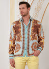 Turquoise Brown Meander Silky Shirt