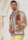 Turquoise Brown Meander Silky Shirt