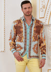 Turquoise Brown Meander Silky Shirt