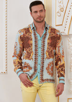 Turquoise Brown Meander Silky Shirt