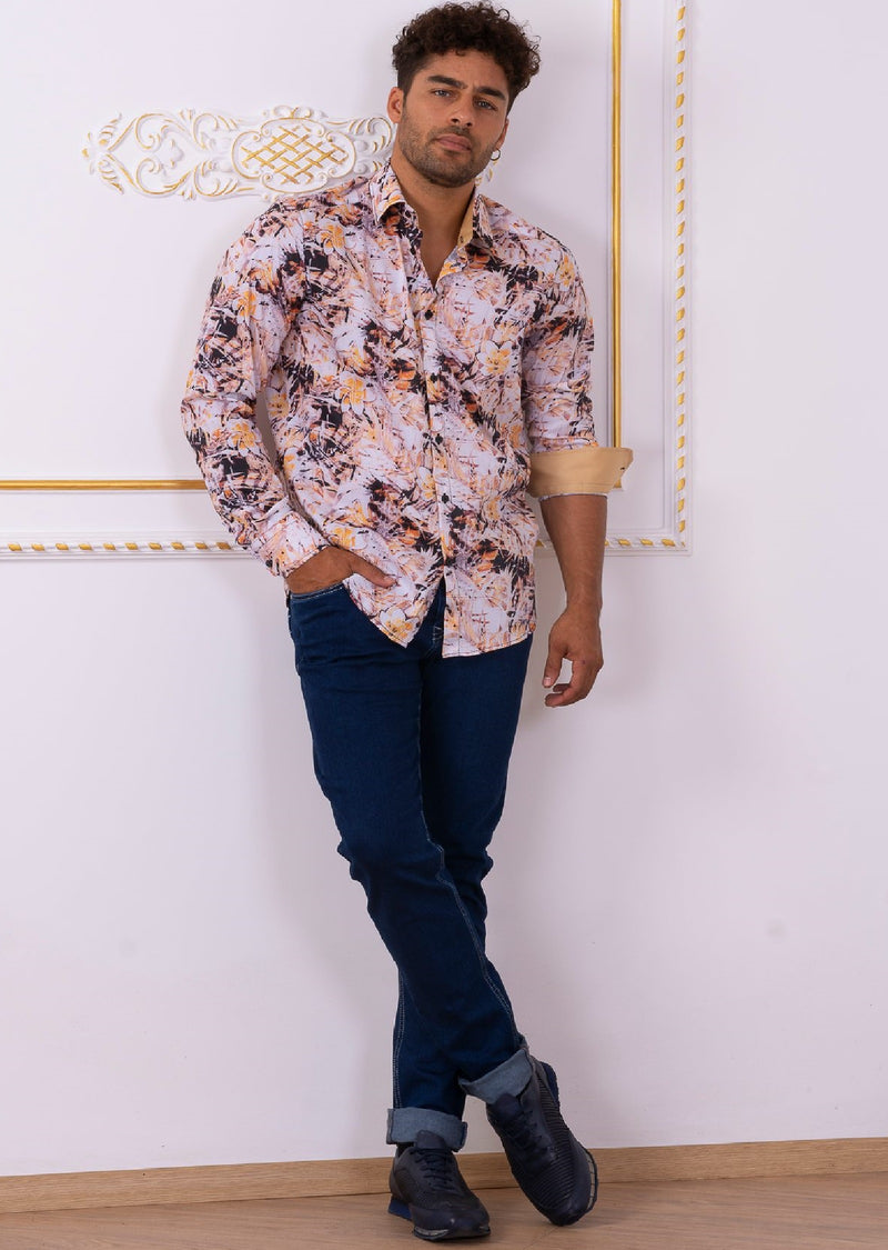 Beige "Miami" Floral Print Shirt