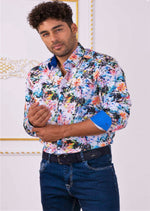 White Multi-color Floral Print Shirt