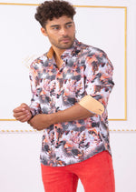 Orange "Palm" Floral Print Shirt