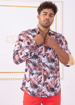 Orange "Palm" Floral Print Shirt