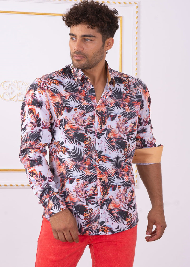 Orange "Palm" Floral Print Shirt