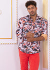 Orange "Palm" Floral Print Shirt