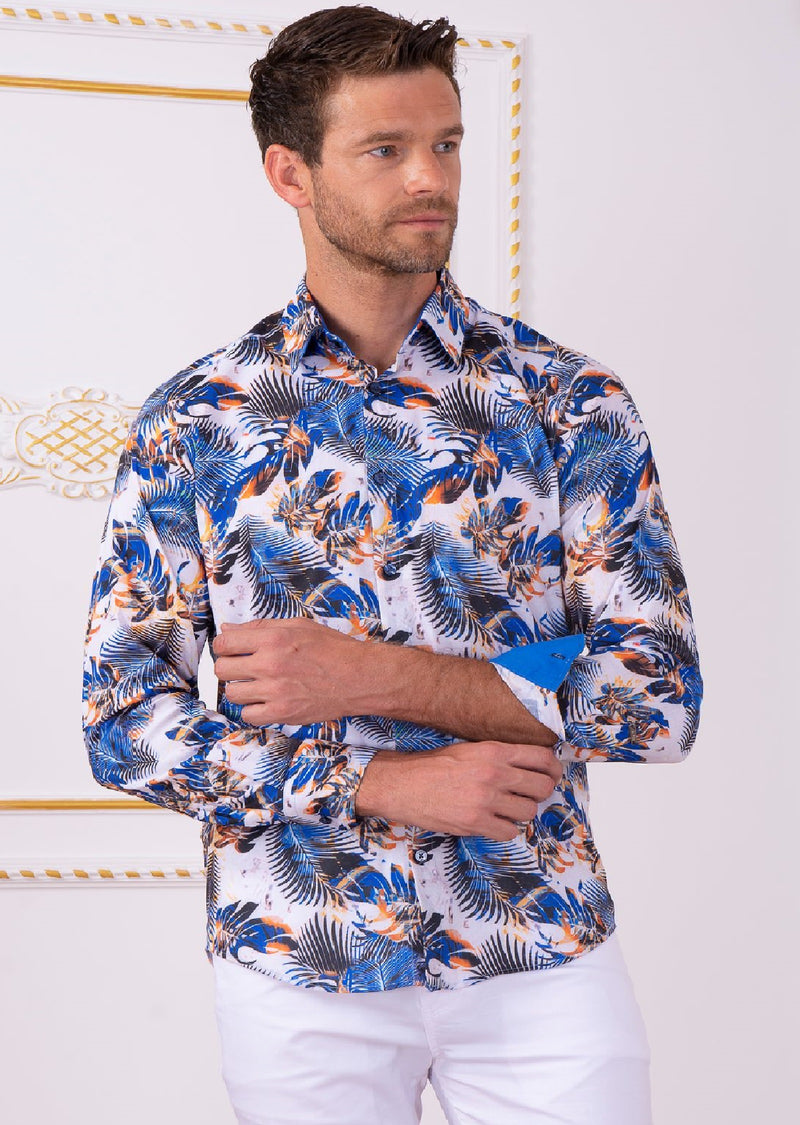 Blue "Palm" Floral Print Shirt