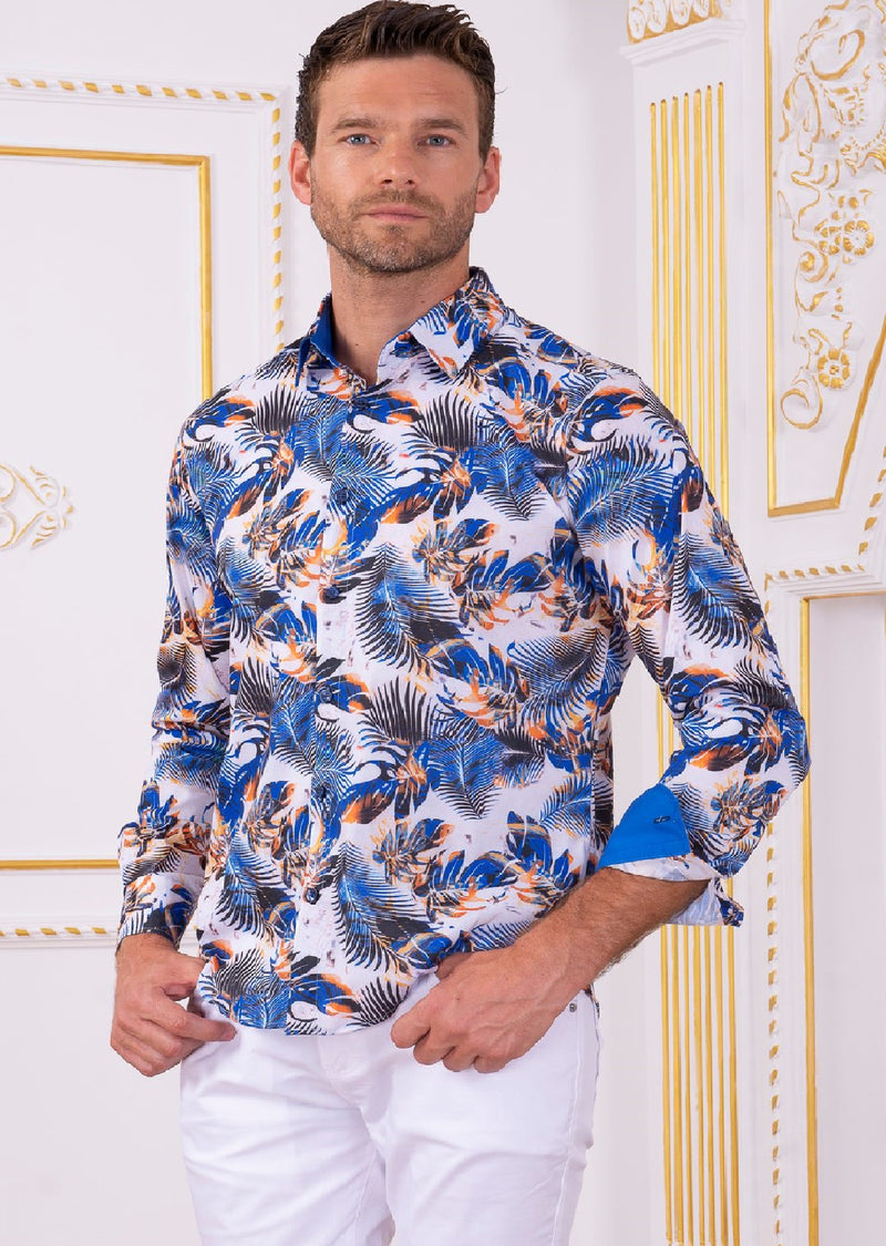 Blue "Palm" Floral Print Shirt