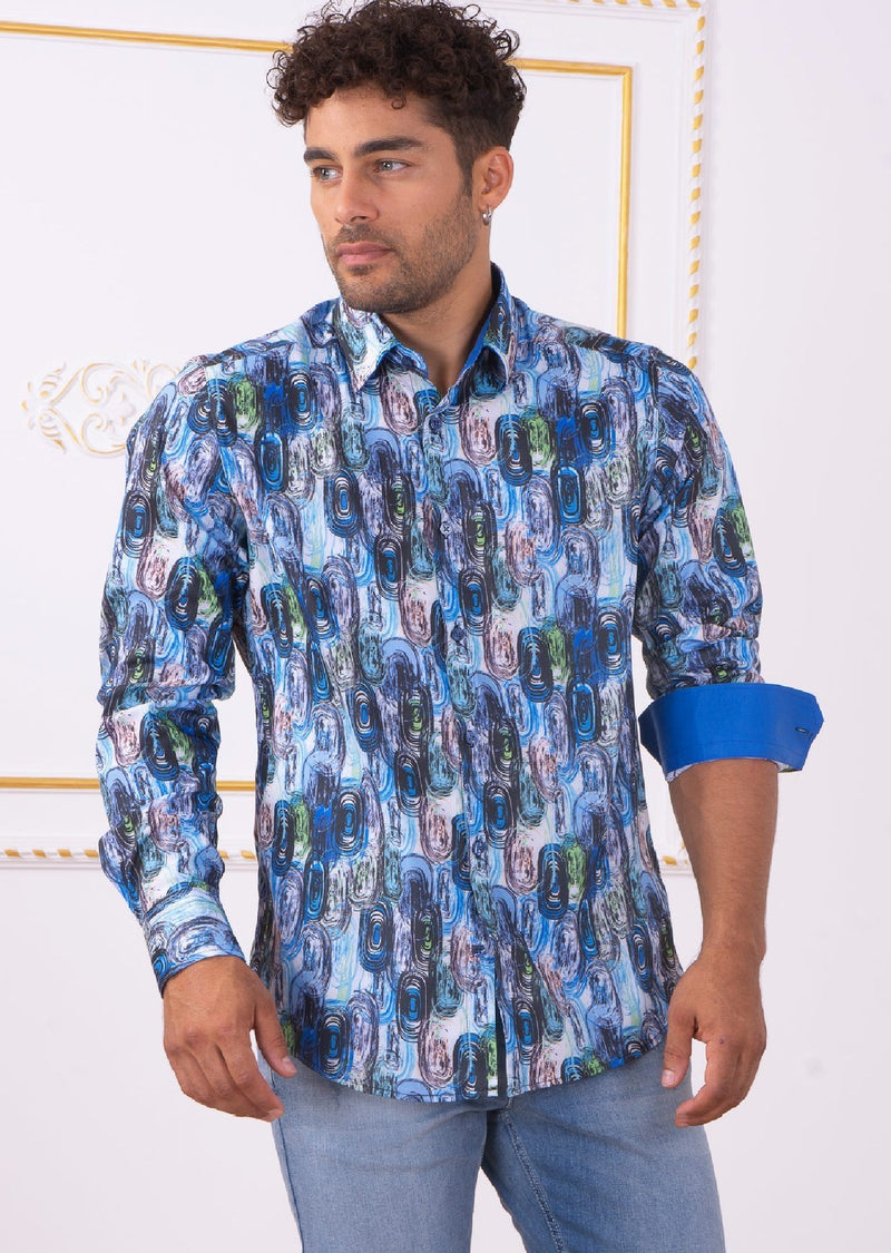 Blue Green "Circle" Print Shirt