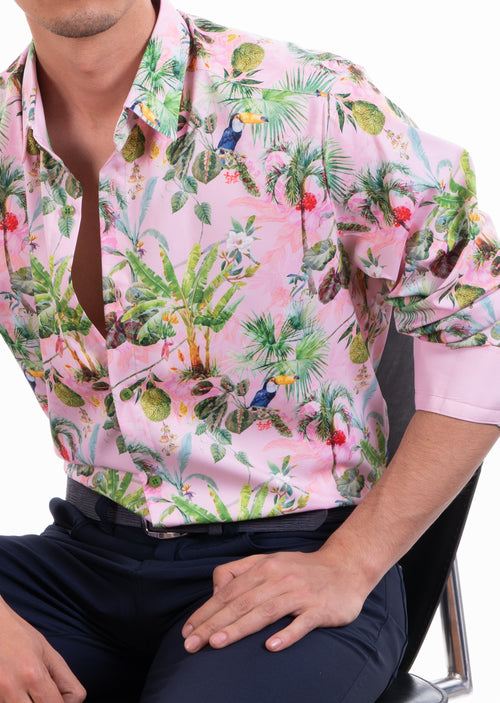 Pink Forest Floral Silky Print Shirt