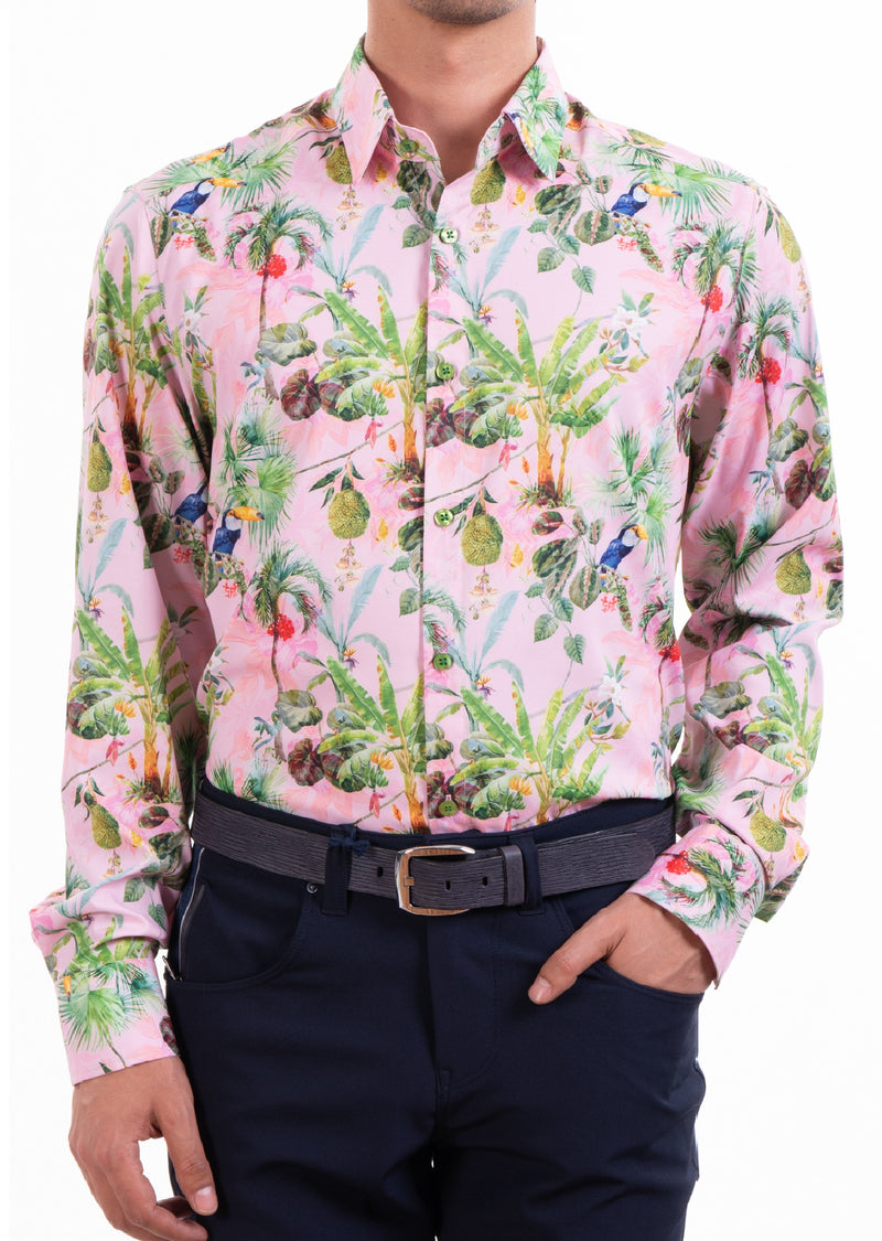 Pink Forest Floral Silky Print Shirt