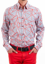 White Red Geometric Silky Shirt