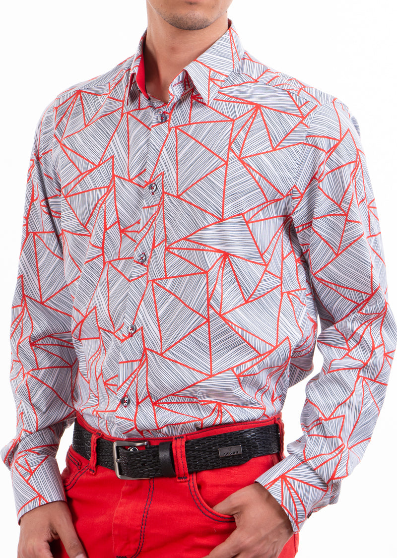 White Red Geometric Silky Shirt
