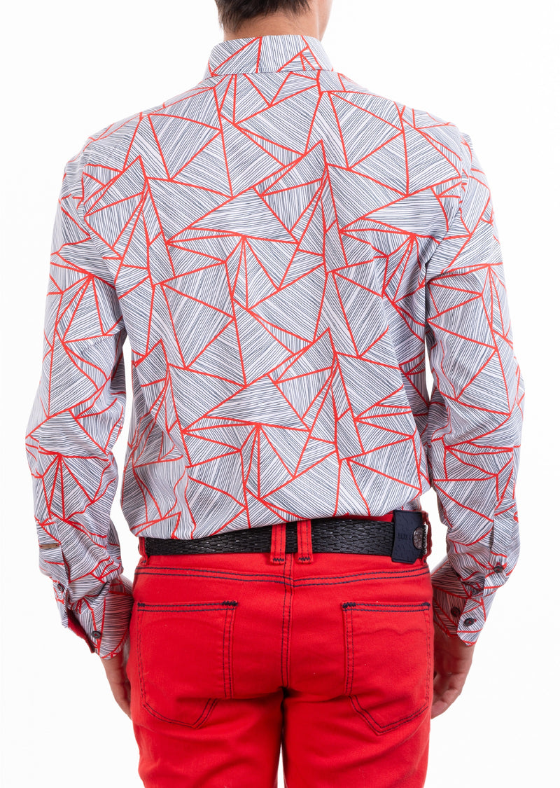 White Red Geometric Silky Shirt
