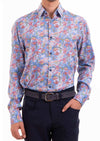 Blue Red Floral Silky Shirt