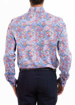 Blue Red Floral Silky Shirt