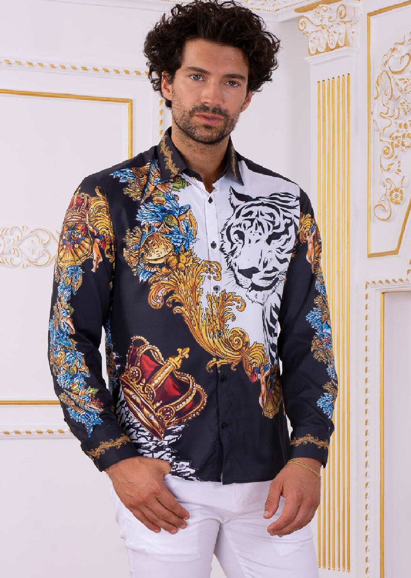 Black Tiger King Baroque Silky Shirt