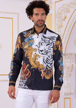 Black Tiger King Baroque Silky Shirt