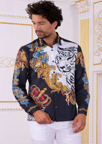 Black Tiger King Baroque Silky Shirt