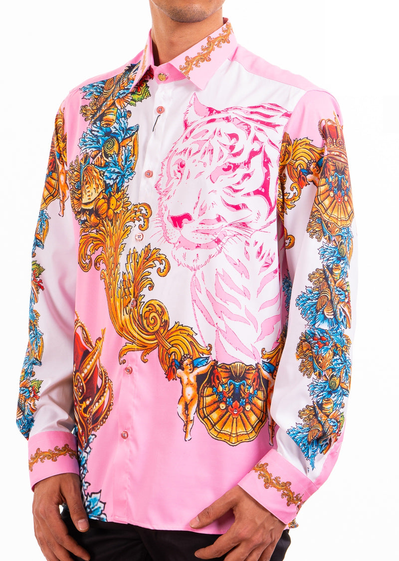 Pink Tiger King Baroque Silky Shirt