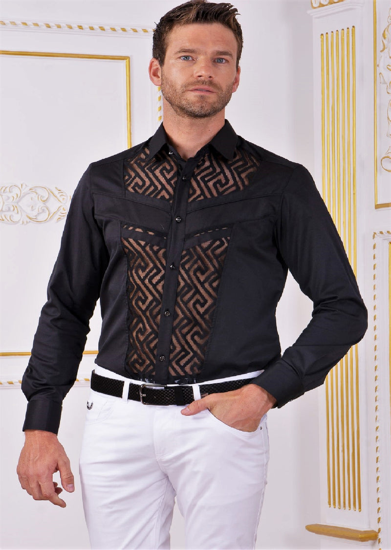 Black Partial Meander Sheer Shirt Black Partial Meander Sheer Shirt