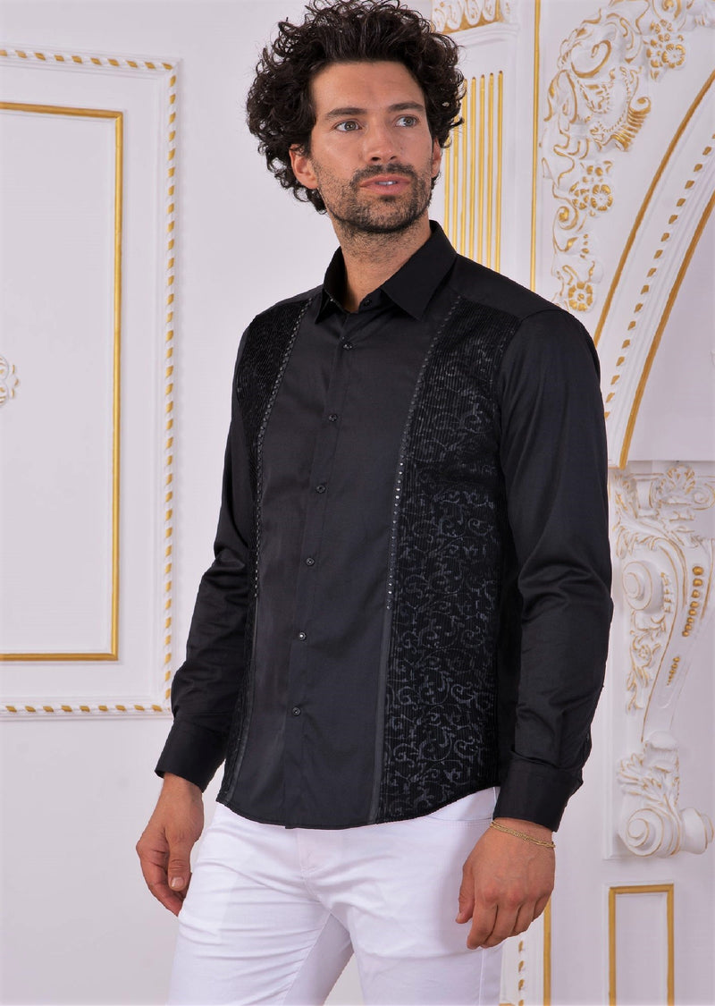 Black Paisley Studded Jacquard Shirt