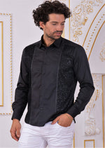 Black Paisley Studded Jacquard Shirt