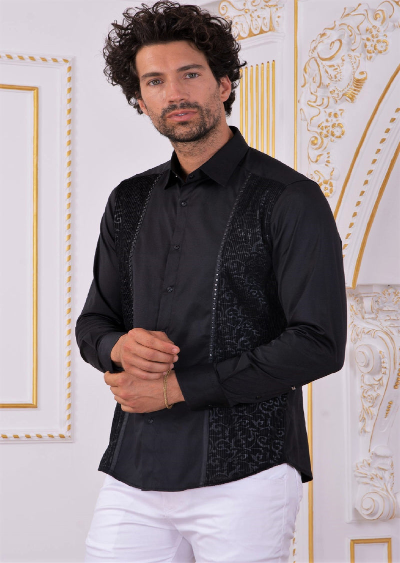 Black Paisley Studded Jacquard Shirt