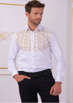 White Gold Meander Embroidery Shirt