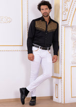 Black Gold "Meander" Rhinestone Shirt