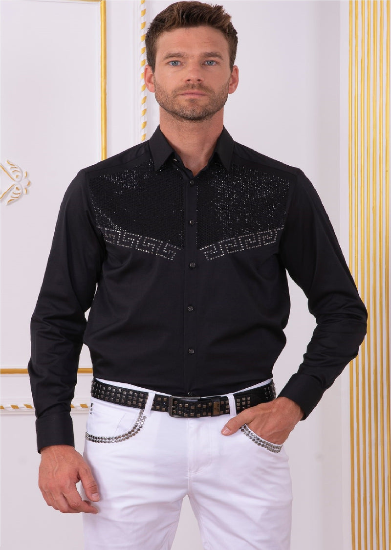 Black Silver "Meander" Rhinestone Shirt